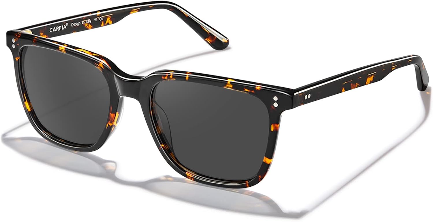 CARFIA Retro Square Mens Sunglasses Polarised Eyewear 100% UV Protection for Dri...