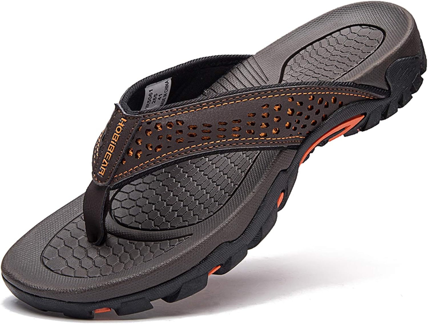 GUBARUN Mens Sport Flip Flops Comfort Casual Thong Sandals Outdoor 10 Brown/Oran...