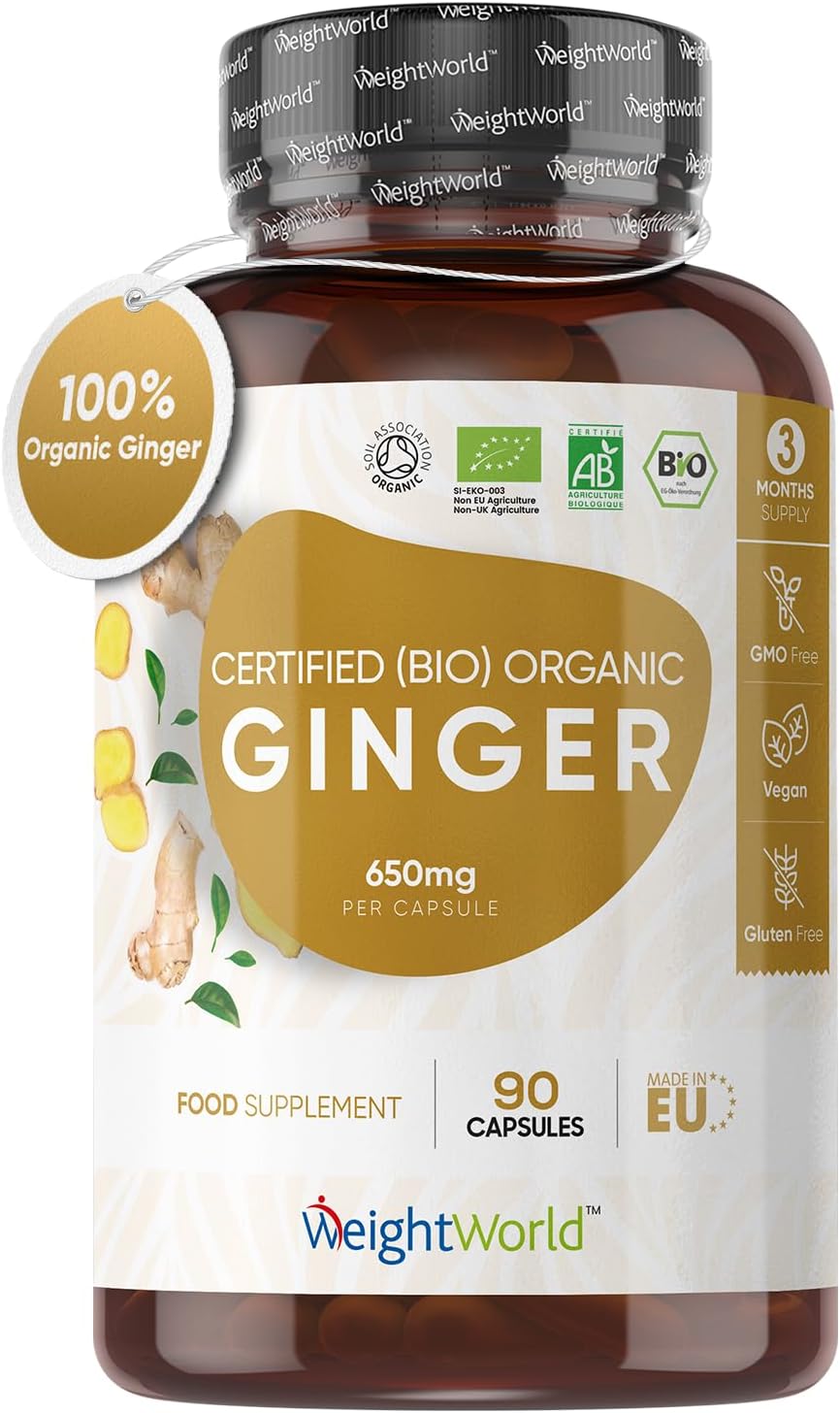 Organic Ginger Supplement - High Strength 1300mg - Soil Association Certified -...