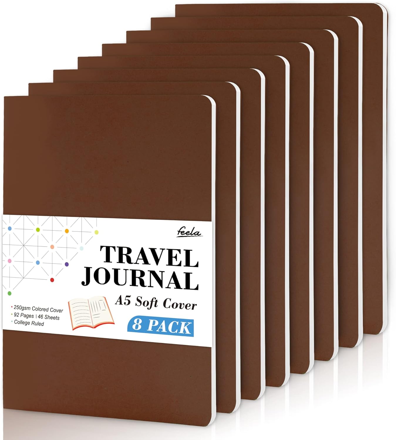 feela 8 Pack Soft Cover Notebooks A5 Lined Journal Notebooks College Ruled for W...