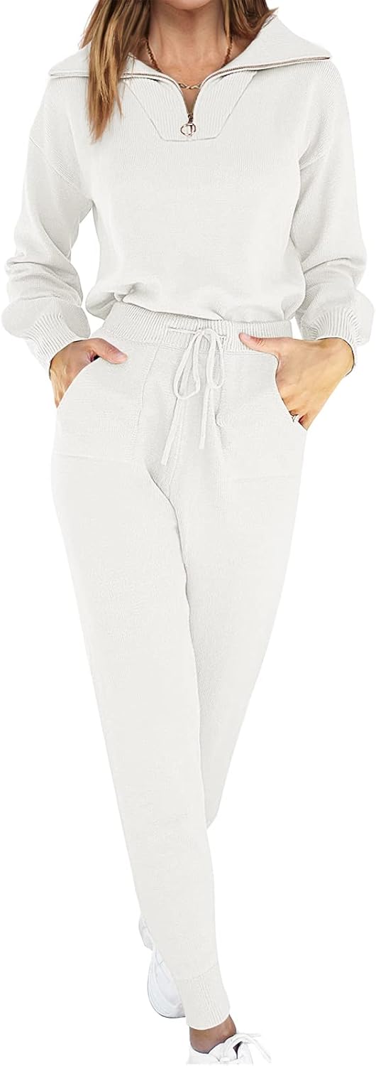 ANRABESS Women's Two Piece Outfits Sweater Sets Long Sleeve Zip Up Knit Pullover...