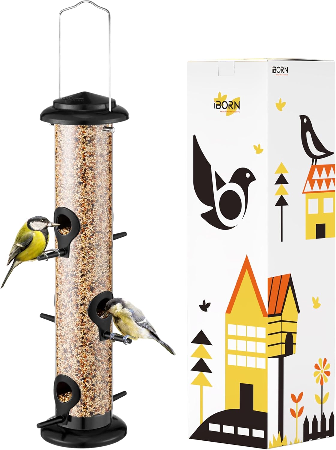 iBorn Metal Bird Feeders Black Wild Bird Feeder for Outdoors Hanging All Metal B...