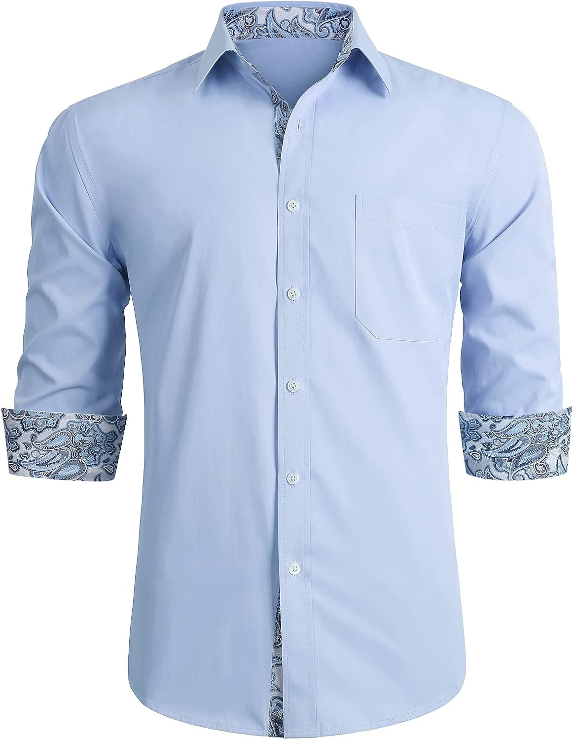 HISDERN Men's Inner Contrast Shirt Casual Formal Classic Button Down Dress Shirt...