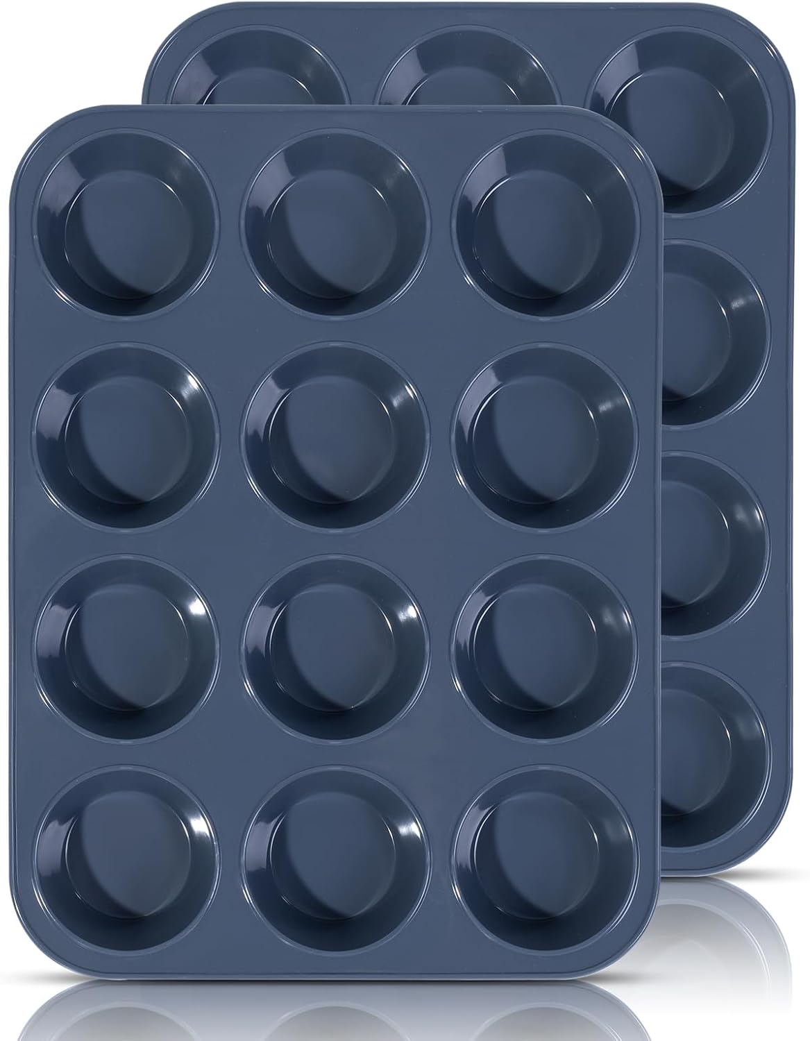 SUPER KITCHEN Set of 2 Large Muffin Tray 12 Cup Silicone Muffin Pan, Non-Stick M...