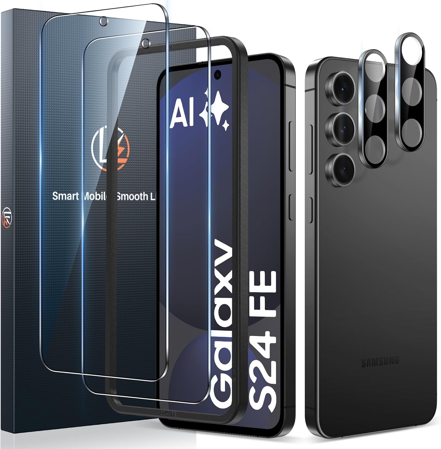 LK 2+2 Pack for Samsung Galaxy S24 FE Screen Protector, 2 Tempered Glass Film +...