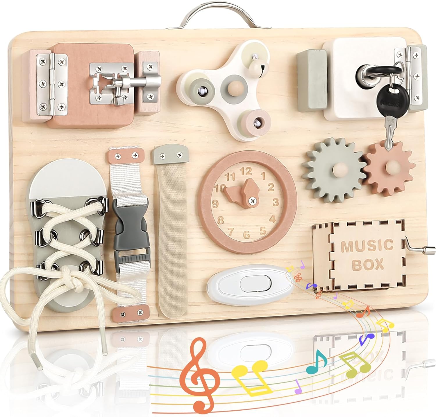 Joyreal Wooden Busy Board for Toddlers - Activity Board Sensory Toys Fidget Boar...