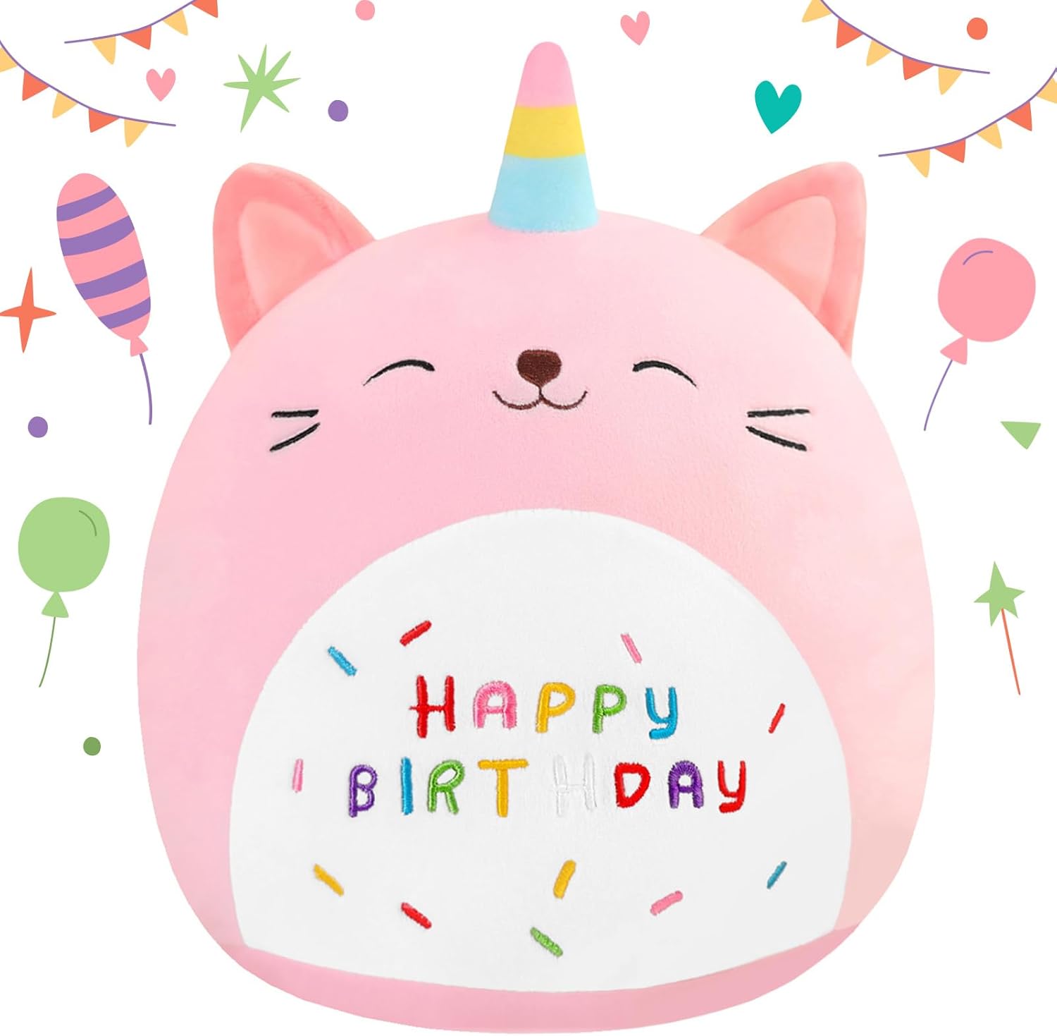 SQEQE Happy Birthday Stuffed Animal 10" Cat Soft Toys Cute Plush Pillow Unicorn...