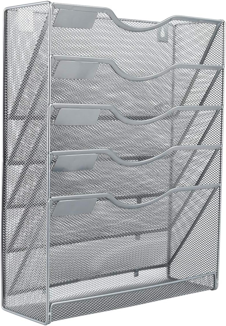 EasyPAG 5-Tier Wall File Holder with Flat Tray Vertical Mesh Desk File Organizer...