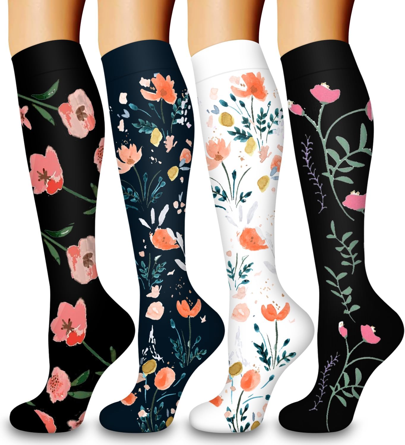 Bluemaple 4 Pack Compression Socks for Women and Men -Best Support for Medical,R...