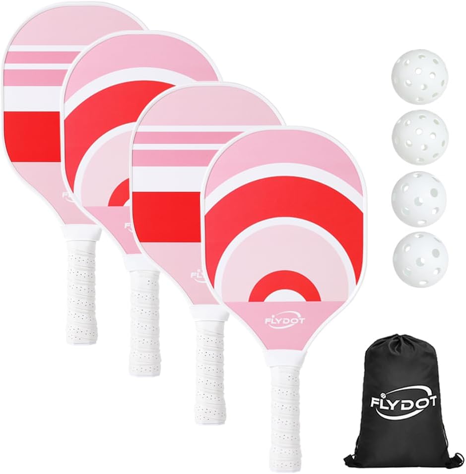 Pickleball Paddles Set of 4, 4 Indoor&Outdoor Pickleball Balls and 1 Carry Bag,...