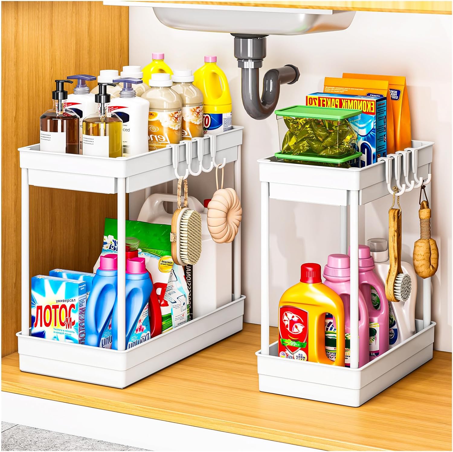 PurKeep 2Pack Under Sink Storage - Cupboard Organiser Kitchen Storage and Organi...