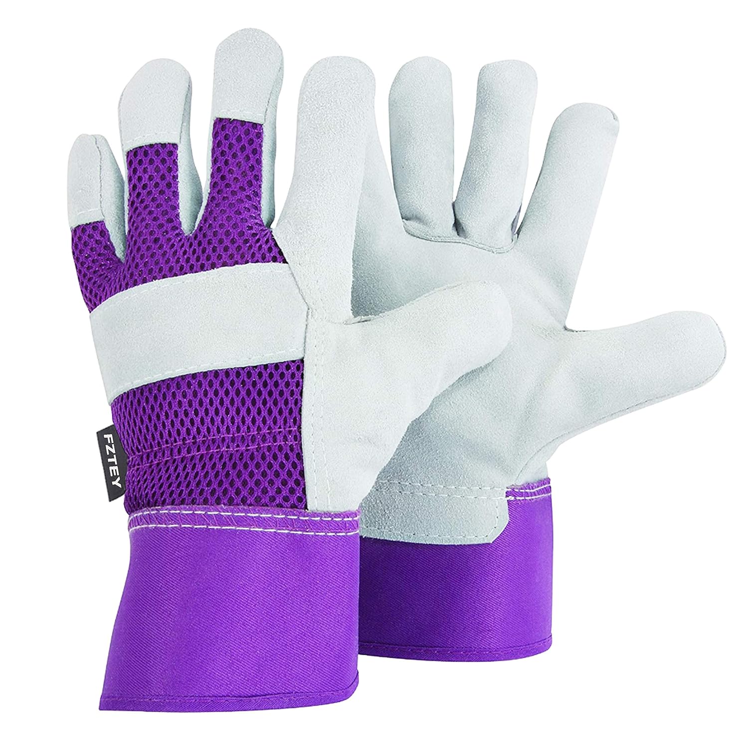 FZTEY Ladies Garden Gloves, Reinforced Leather Heavy duty Thick Gauntlets For Me...
