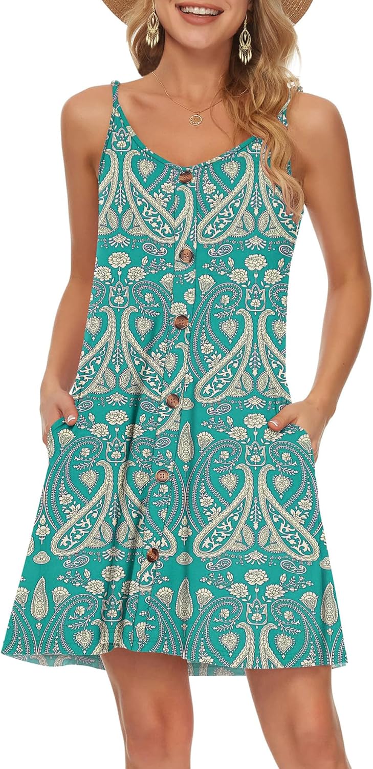 WNEEDU Womens Summer Dress Spaghetti Strap Dresses Beach Cover Ups Casual V Neck...