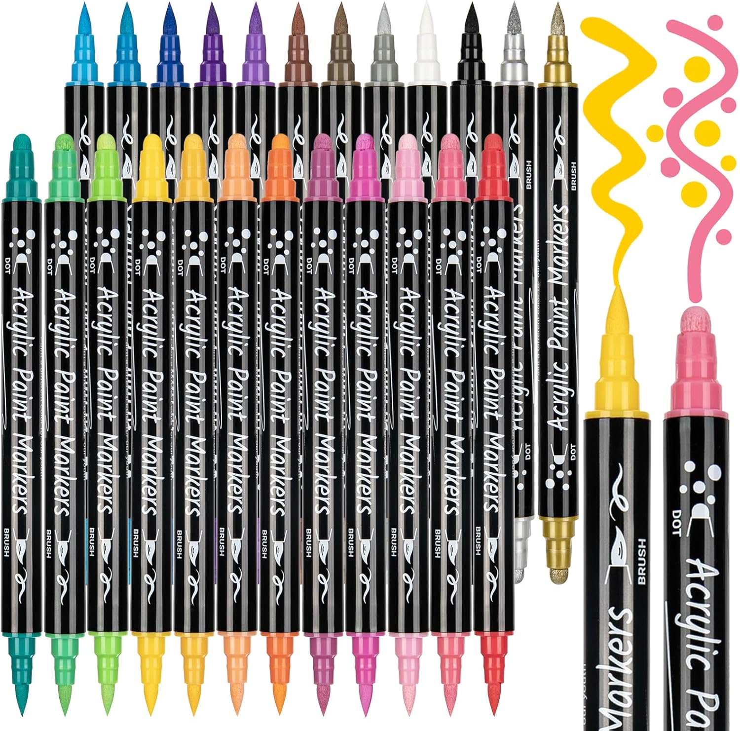 AOSUCO Acrylic Paint Pens: 24 Colours Dual Tip Acrylic Pens for Rock Painting, W...
