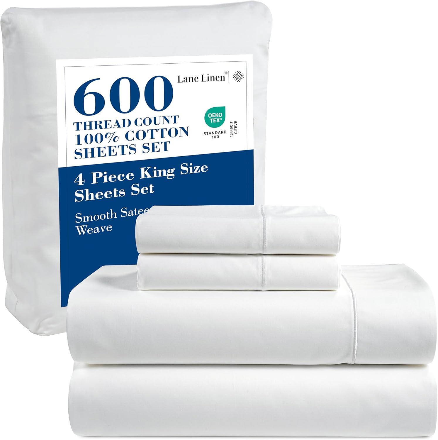 LANE LINEN 600 TC King Size Sheets Set - 100% Mercerized Cotton Sheets King Size...