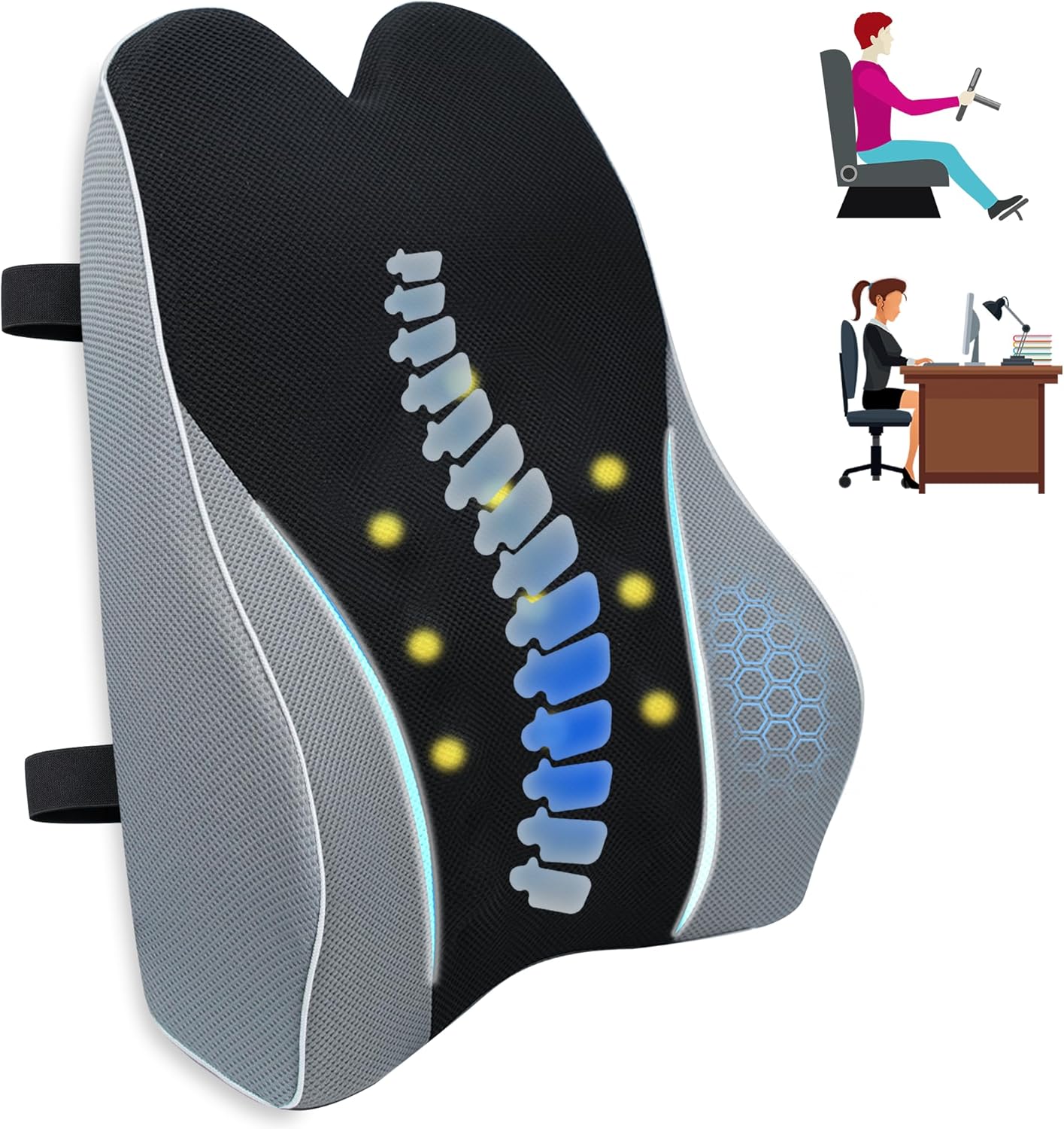 Lumbar Support Pillow for Office Chair, Ergonomic Memory Foam Lumbar Cushion for...