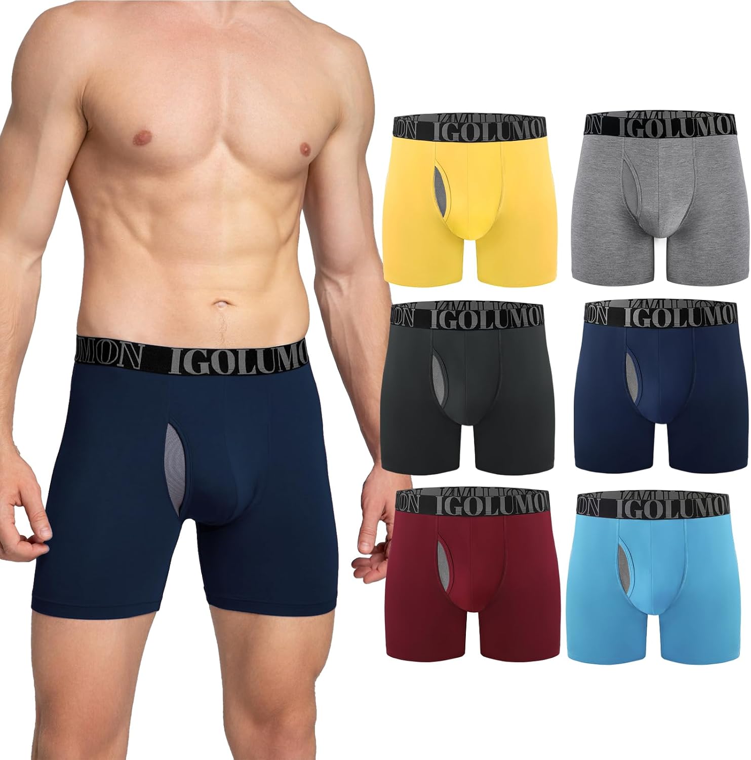 IGOLUMON Bamboo Mens Boxers Shorts Multipack Breathable Men’s Underwear Trunks B...