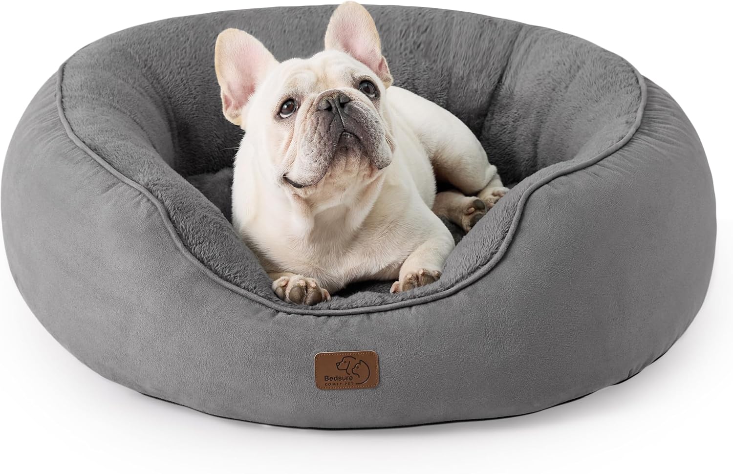 Bedsure Medium Dog Bed Washable - Grey Round Pet Sofa for Medium Dogs with Non-S...
