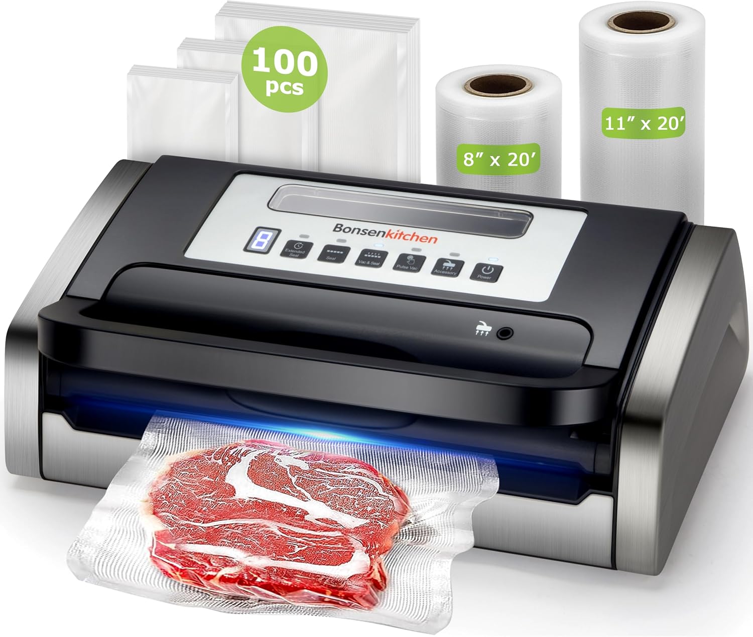 Bonsenkitchen Vacuum Sealer Machine, Powerful Low-Noise Food Vacuum Sealer for H...