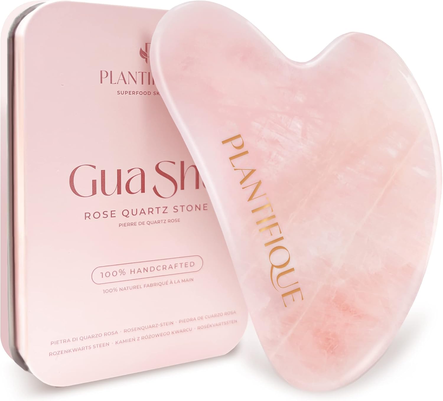 Plantifique Gua Sha Rose Quartz Tool for Face - Gua Sha Stone - Roze Quartz GuaS...