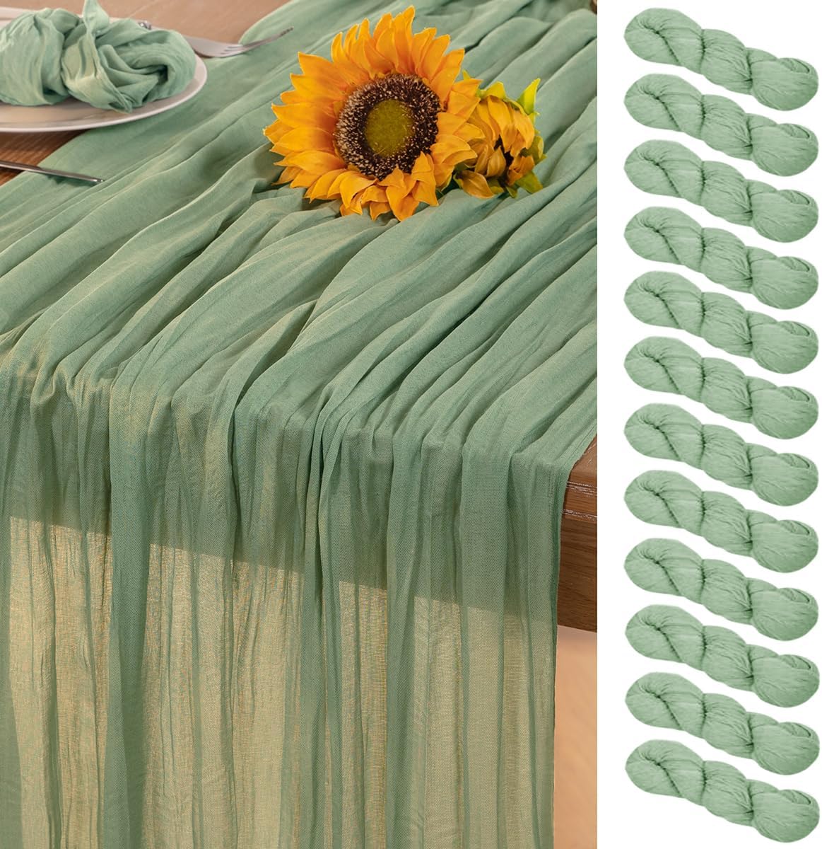 Sage Green Cheesecloth Table Runner 12 Pack Boho St Patricks Day Cheese Cloth Ta...