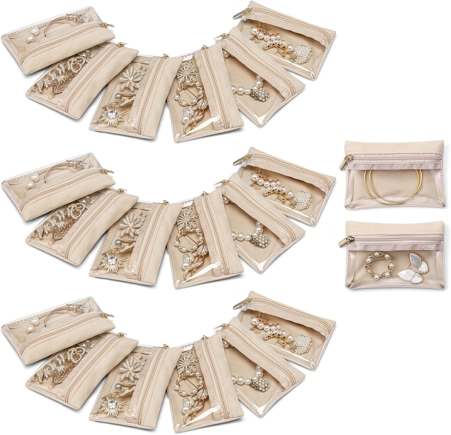 Vlando 20 Pcs Travel Velvet Jewellery Pouch with Zipper Clear Travel Jewellery B...