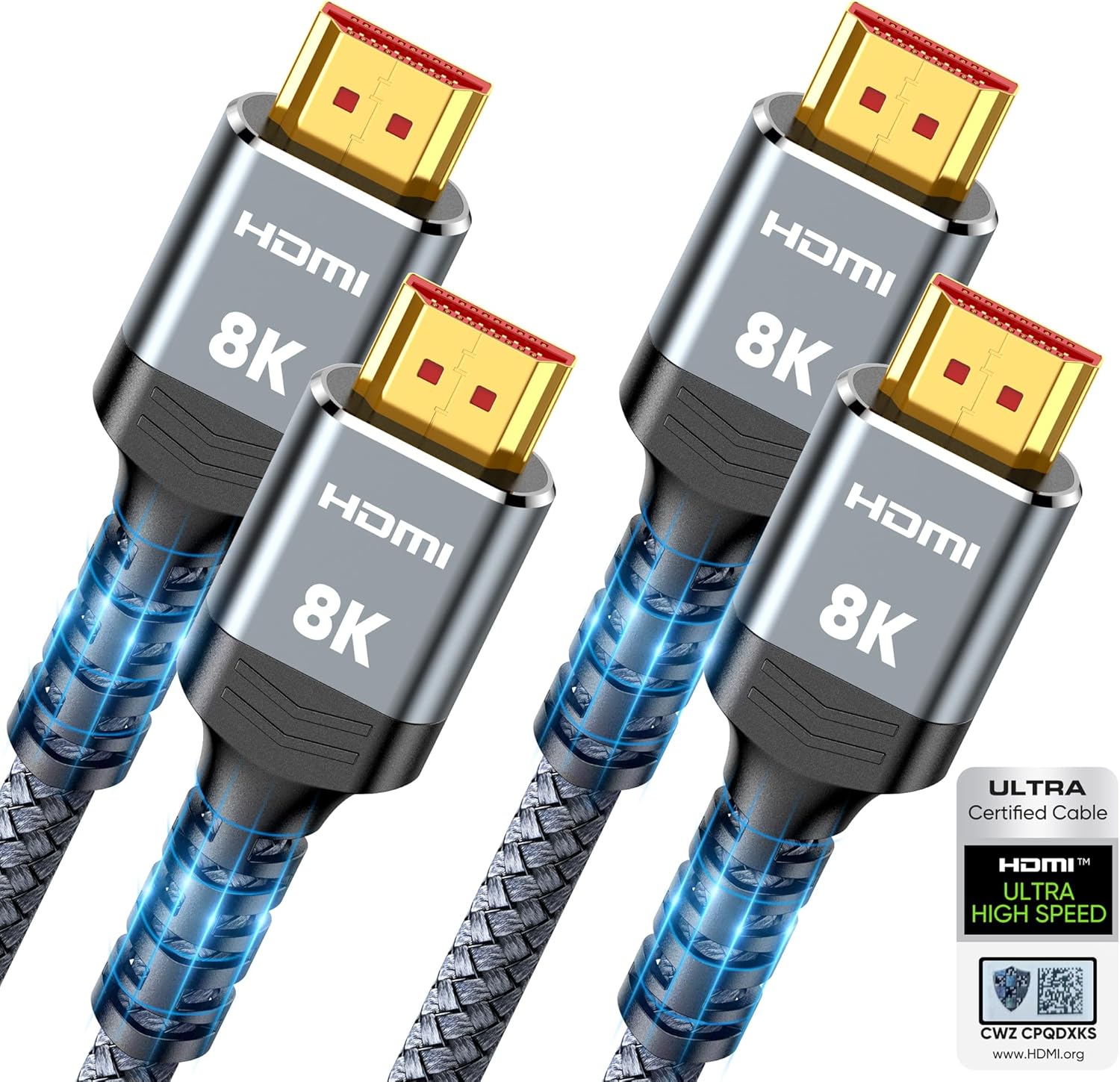 10K 8K HDMI 2.1 Cable 2-Pack 6.6FT, Highwings Certified 48Gbps Ultra High Speed...
