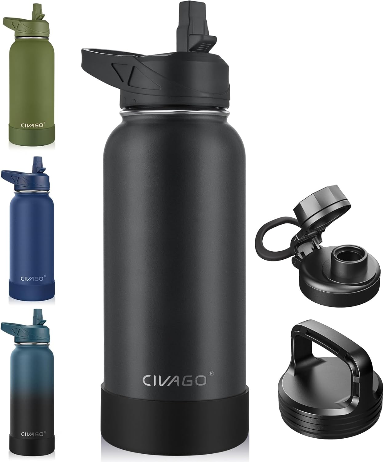 CIVAGO 32 oz Insulated Water Bottle With Straw, Stainless Steel Sports Water Cup...