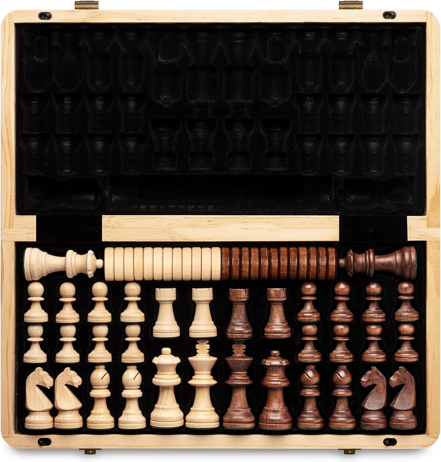 A&A 15" Magnetic Wooden Chess Set/Folding Board / 3" King Height German Knight S...