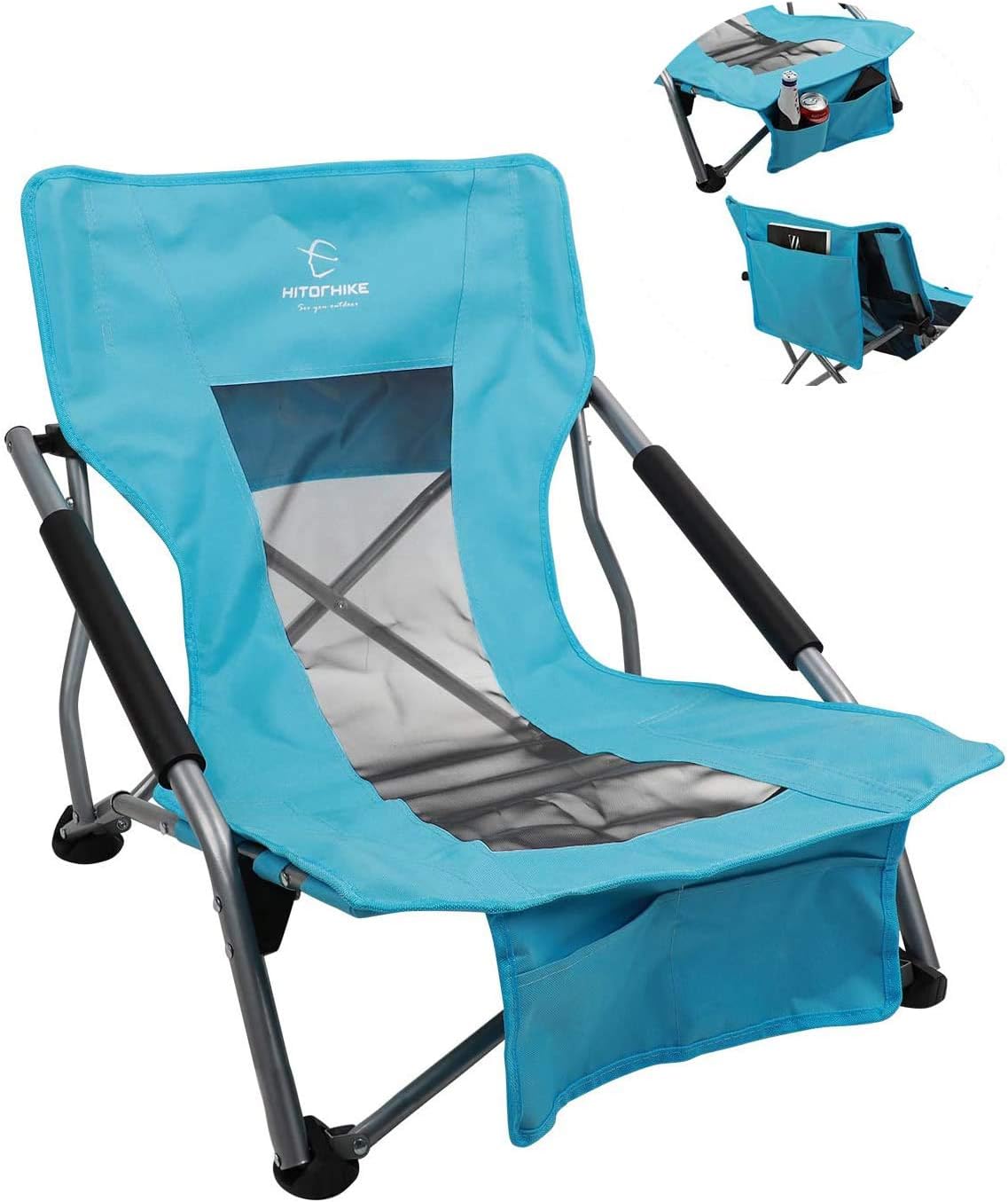 HITORHIKE Low Sling Beach Camping Concert Folding Chair with Armrests and Breath...