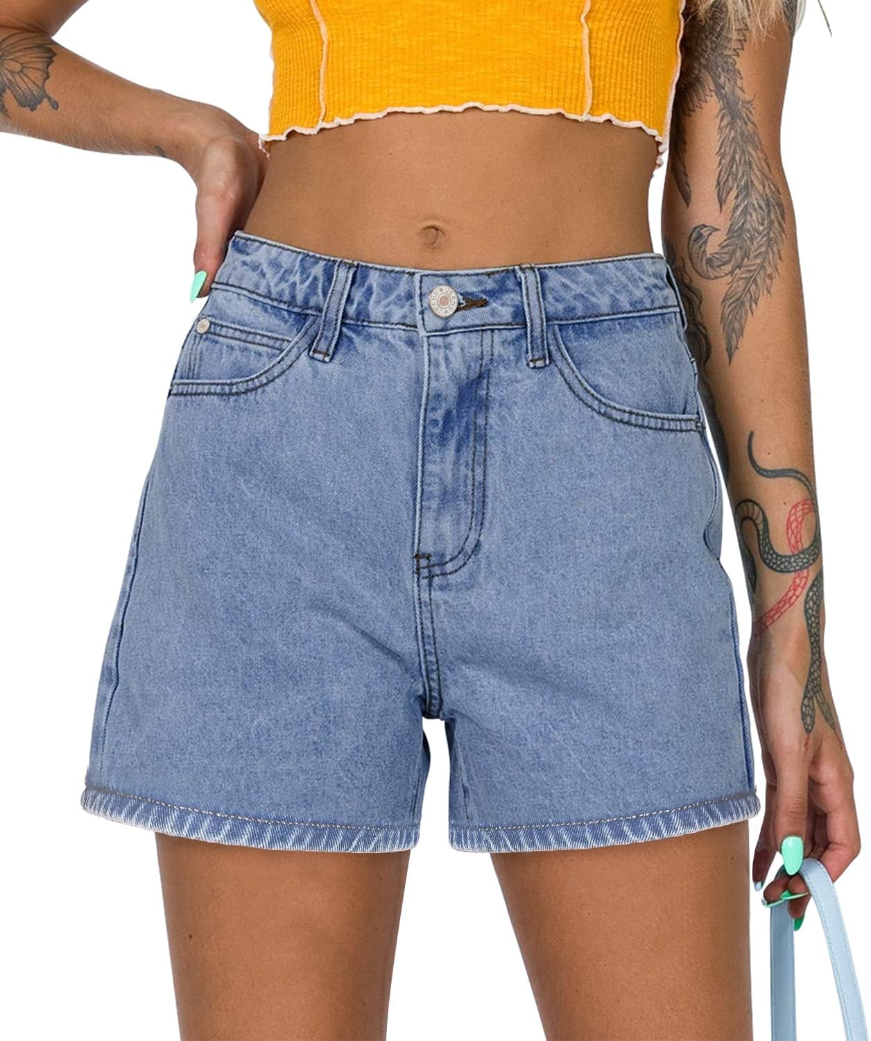 MODARANI Women's Cut Off Denim Jean Shorts Ripped Distressed Small P-blue