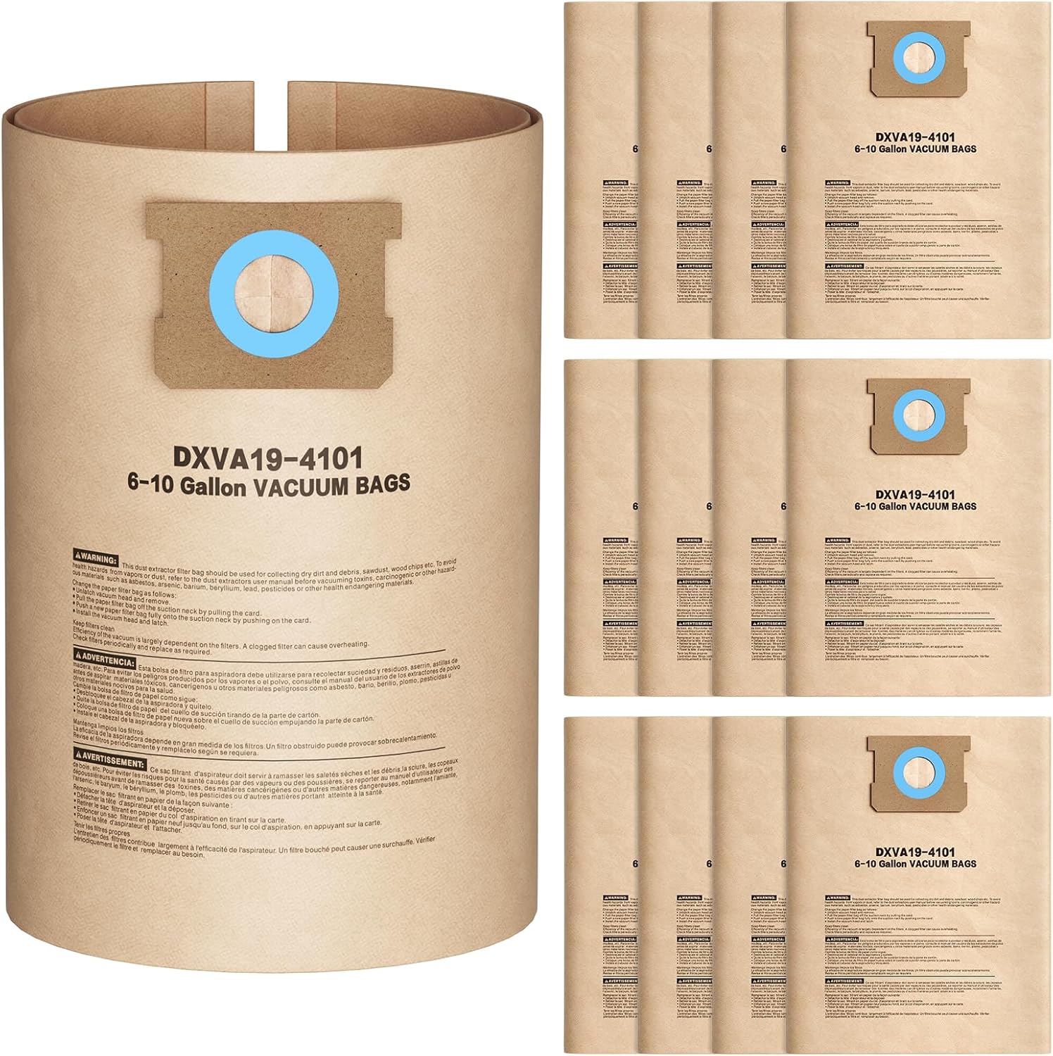 12 Pack DXVA19-4101 Vacuum Bags For DEWALT 6, 8, 9, 10 Gallon Wet/Dry Shop Vacuu...