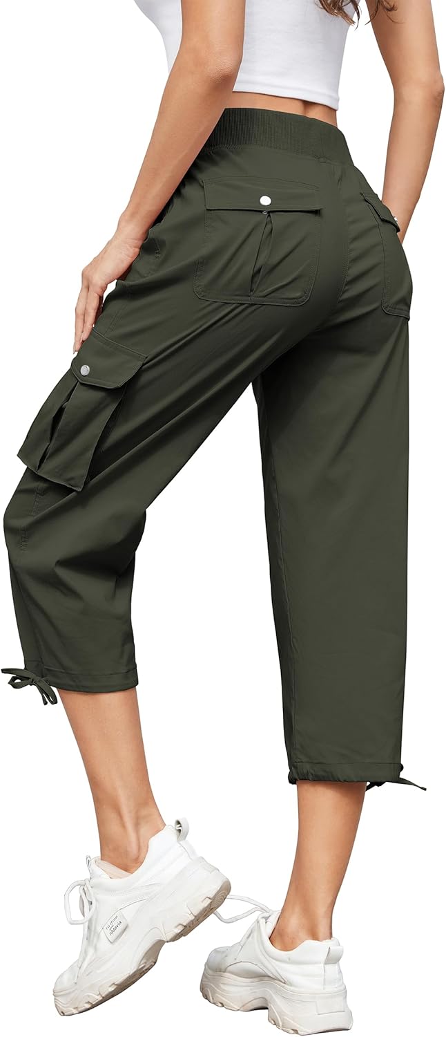Hormtaer Women Cropped Trousers Cargo Summer Capri Joggers Ladies Pants 3/4 Leng...