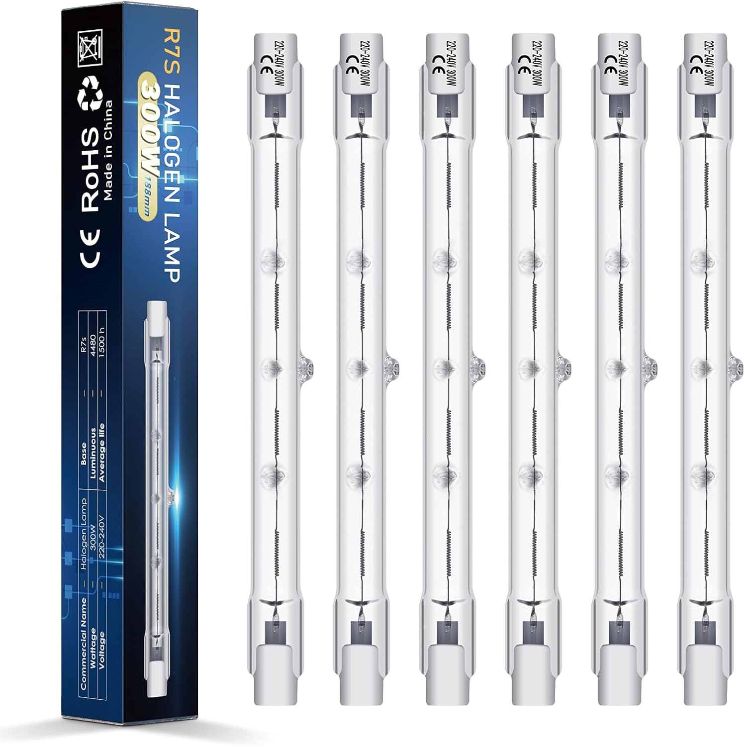 BROTOU [6 Pack Dimmable R7s Halogen Bulb 118mm, 300W 230V 4480LM 2800K Warm Whit...