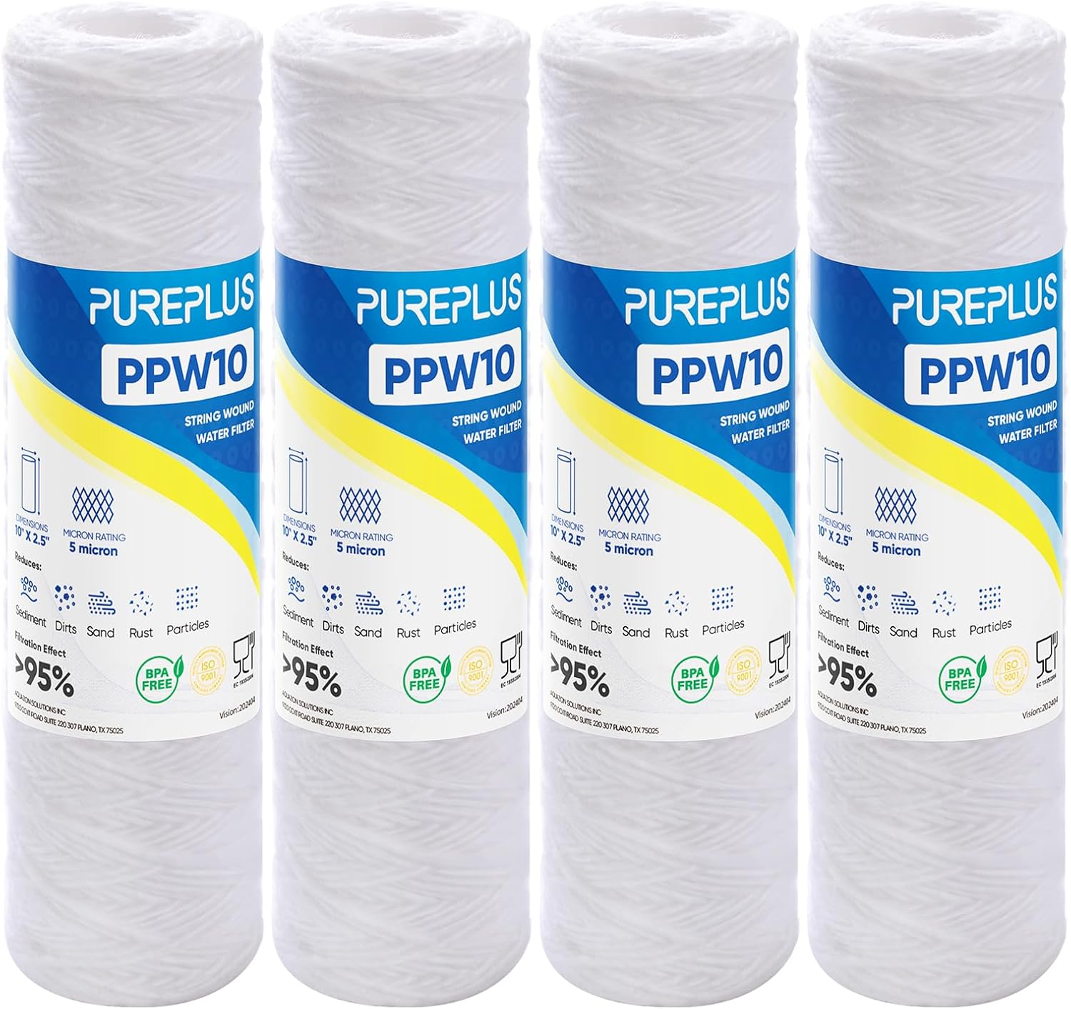 5 Micron 10"x2.5" Whole House String Wound Sediment Filter for Well Water, Repla...