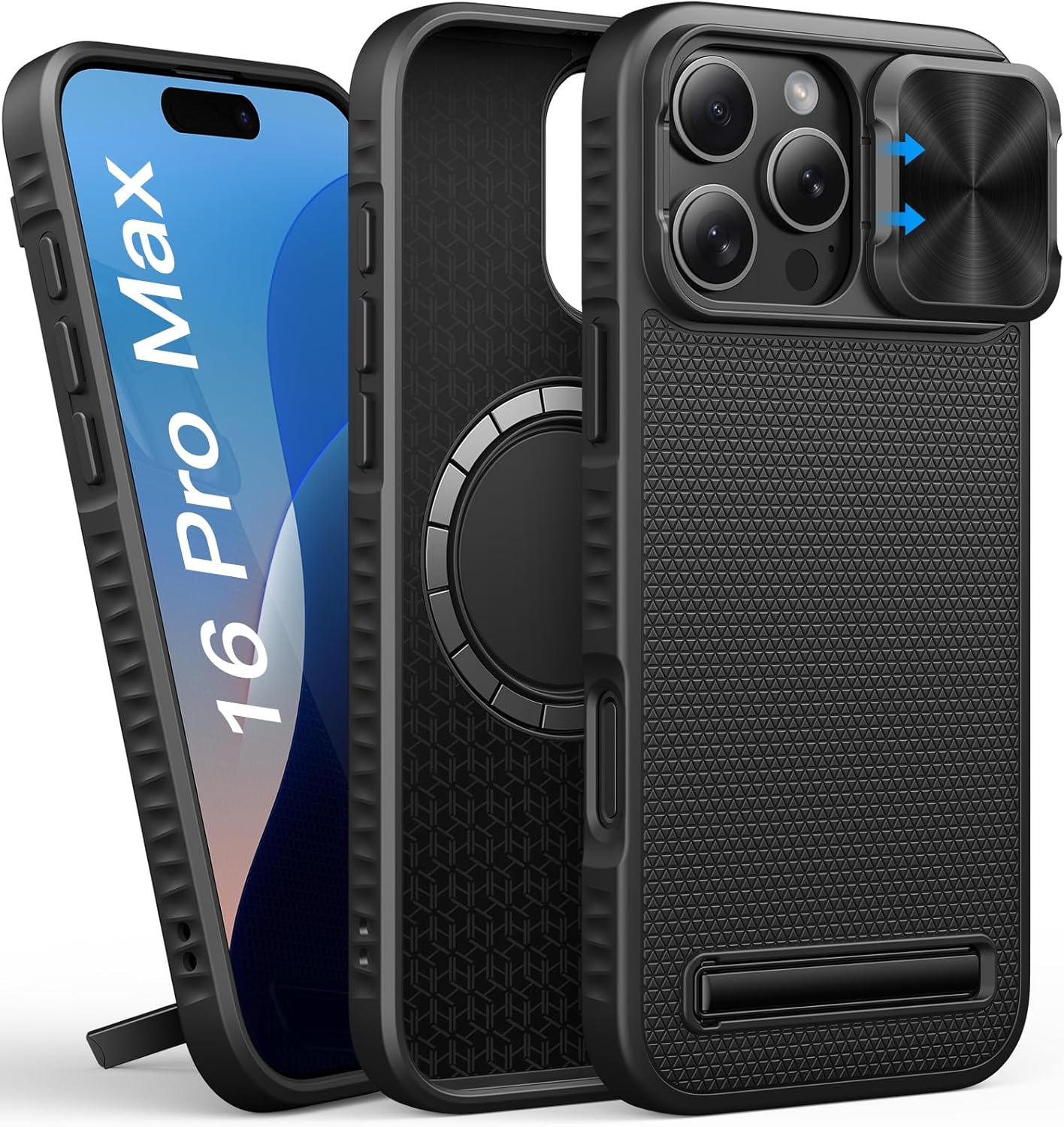 SIXBOX for iPhone 16 Pro Max Case with Stand, Compatible with MagSafe, Slide Cam...