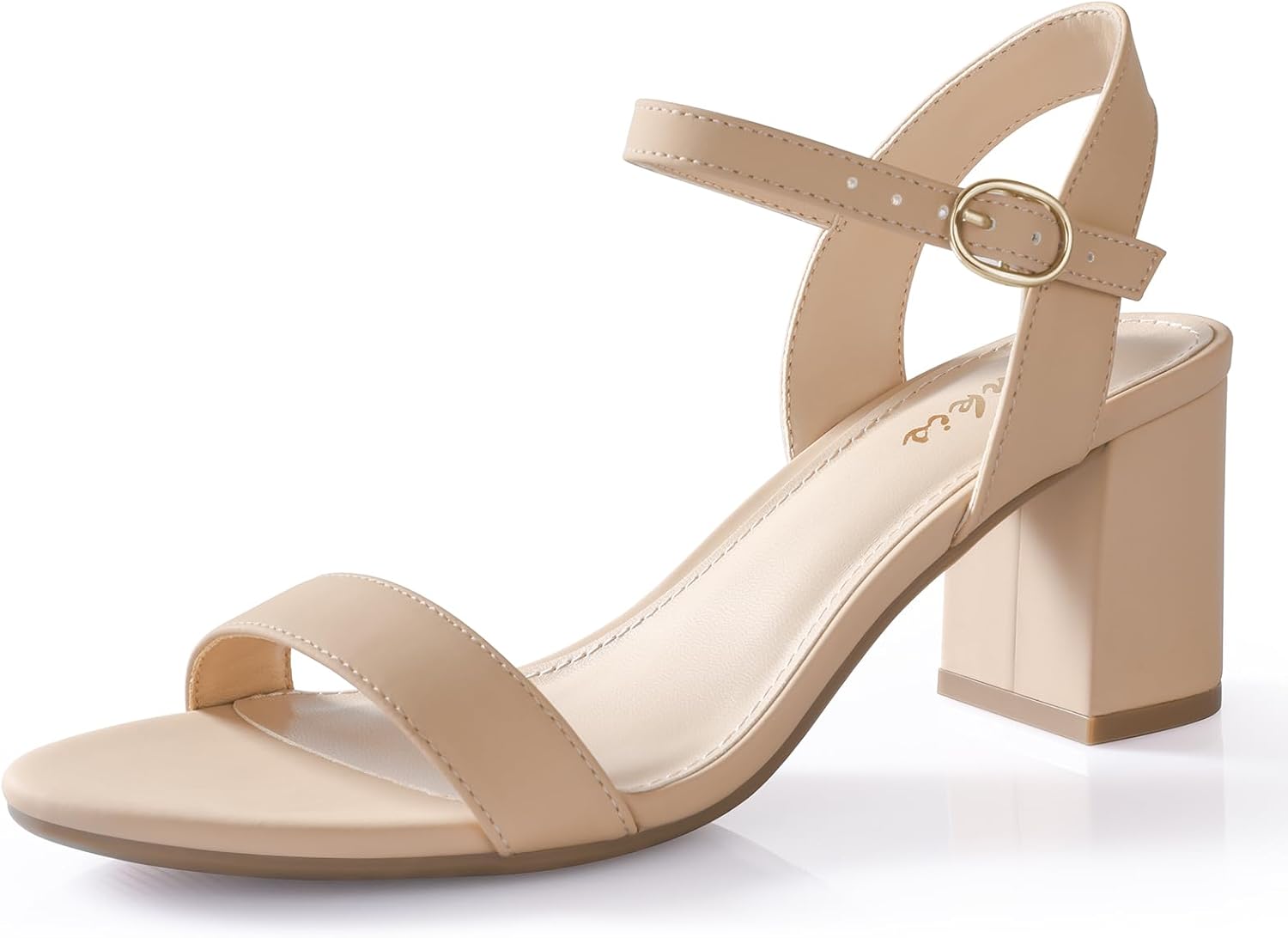 Ankis Nude Black Heels, 2.5'' Block Chunky White Clear Silver Heel Dressy Open T...