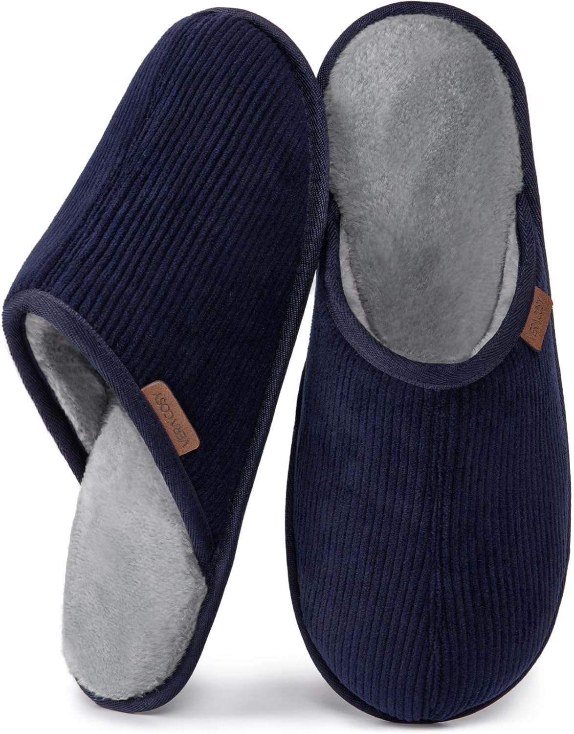 VeraCosy Men's Corduroy Scuff Slippers Soft Comfy Memory Foam Non-slip Indoor Ho...