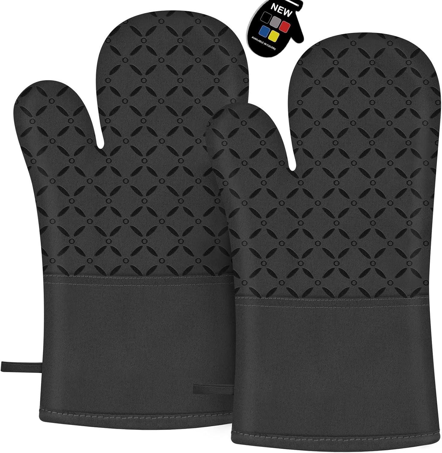 Oven Mitts, Oven Gloves Heat Resistant 500°F with Non-Slip Silicone Surface Pot...