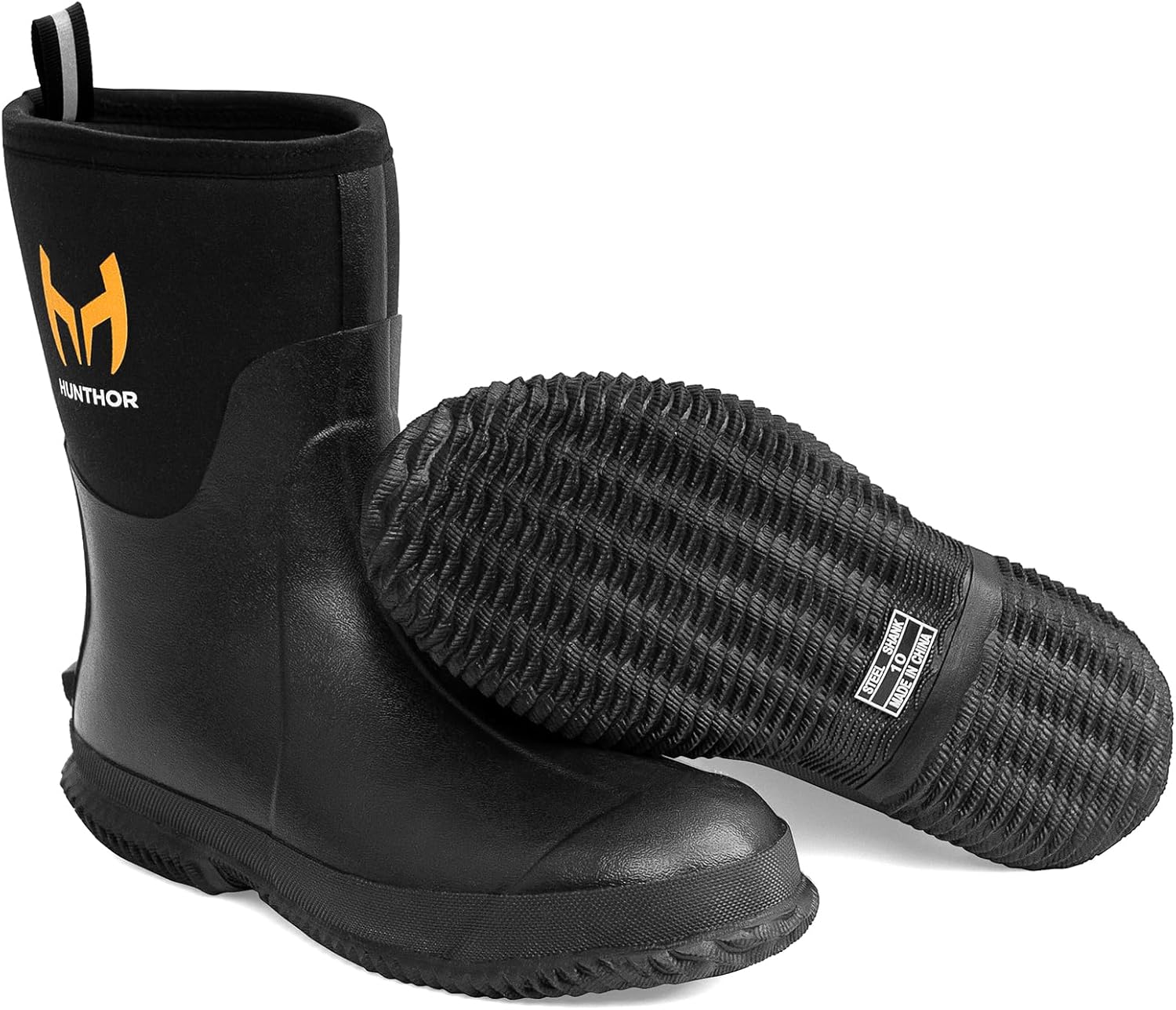 Rubber Boots for Men with Steel Shank, 6mm Neoprene Insulated Rain Boots, Mid Ca...