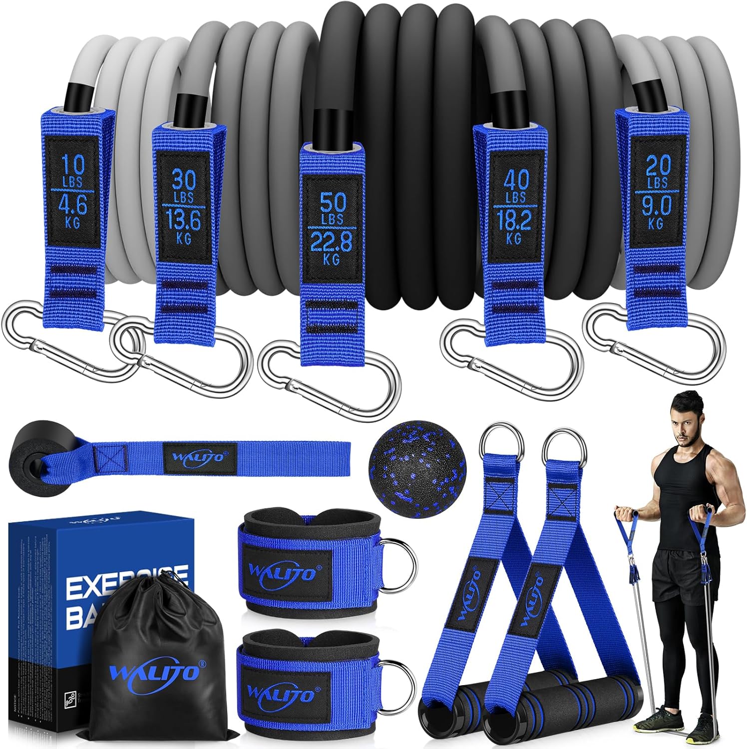 WALITO Resistance Bands Set - Exercise Bands with Handles, Door Anchor, Legs Ank...