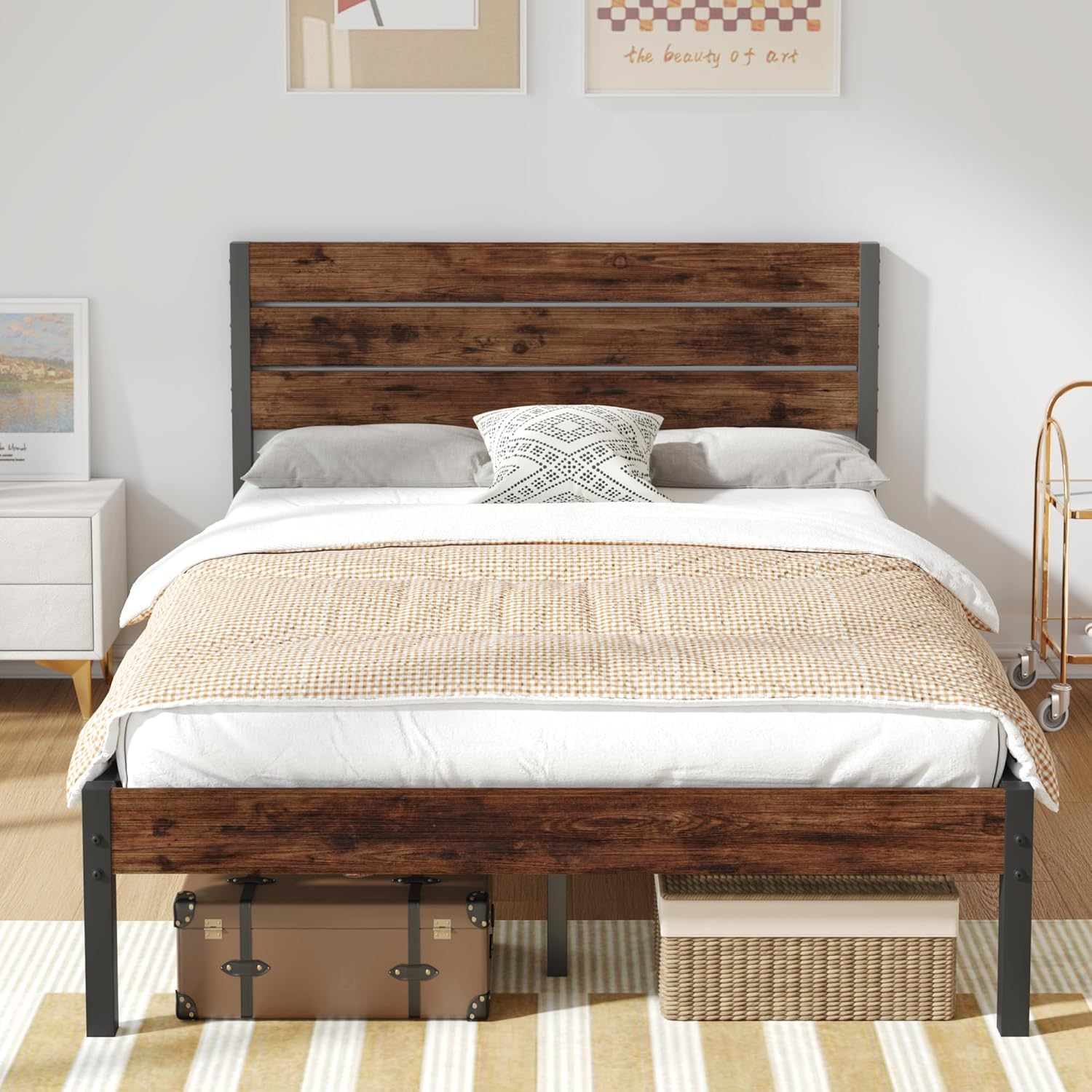 Full Bed Frame with Headboard and Footboard, Metal Full Bed Frame with Under Bed...