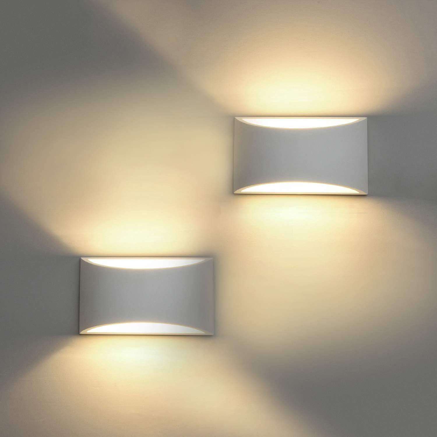 HYDONG LED Wall Lights 2 Pack Indoor Modern White Plaster Wall Wash Lights 7W Wa...