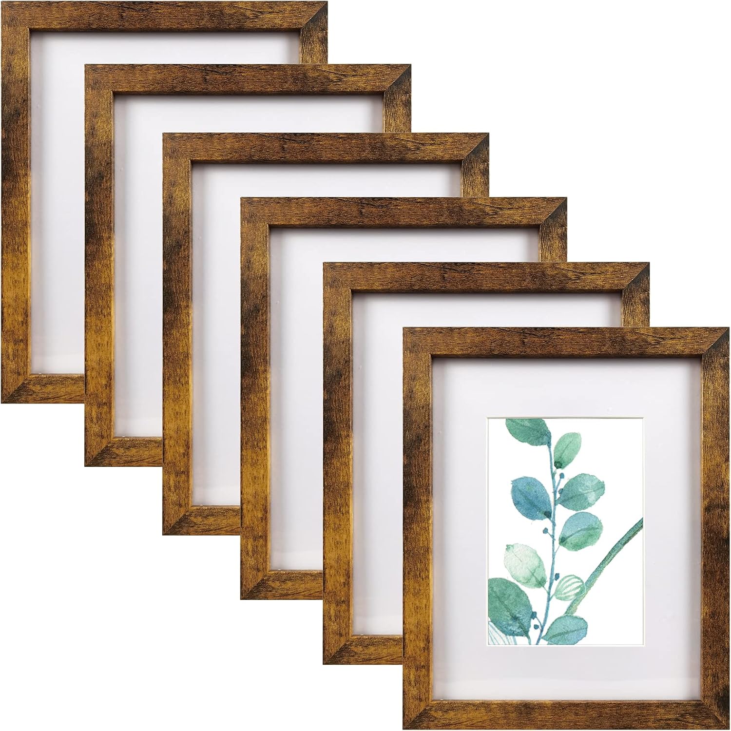 8x10 Picture Frame Brown Set of 6, Display Pictures 5x7 With mat or 8x10 Without...