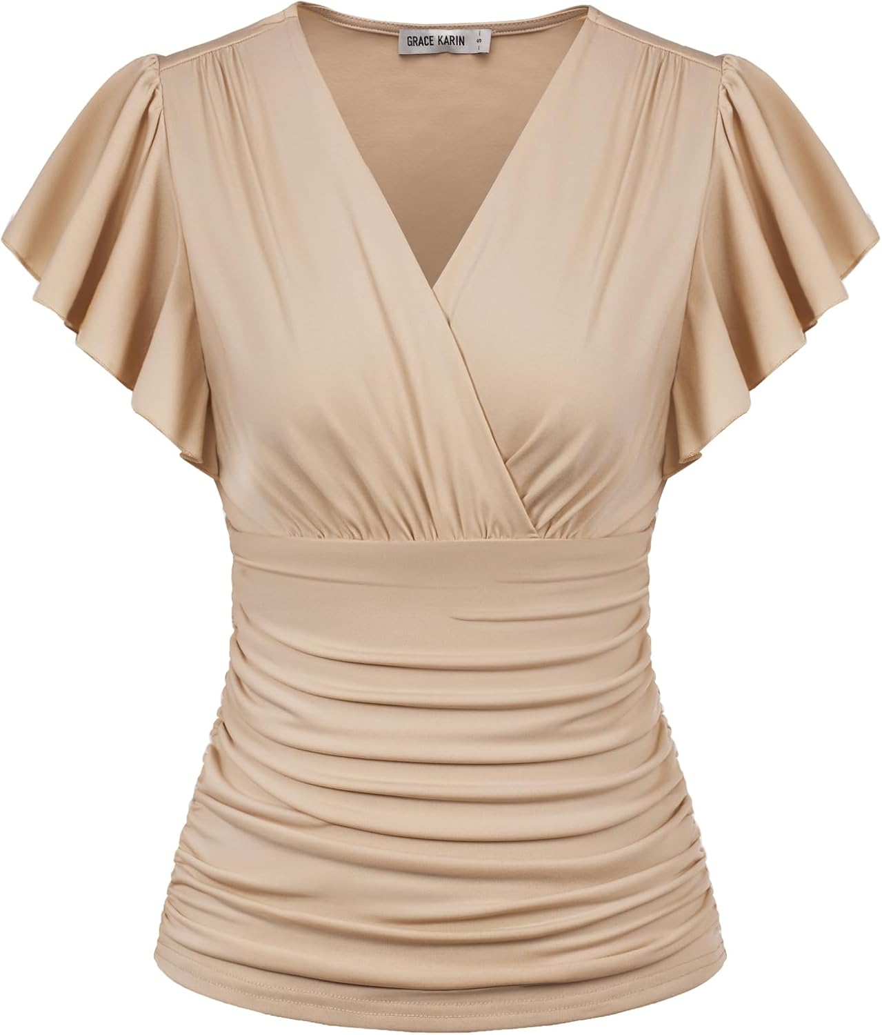 GRACE KARIN 2025 Womens Tops Summer Wrap Blouse V Neck Ruffle Sleeve Dressy Casu...