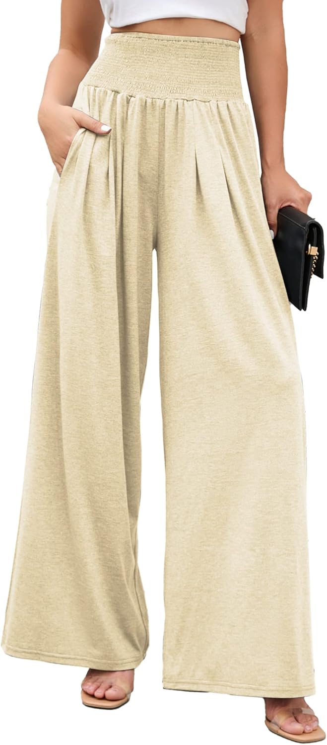 Famulily Womens Wide Leg Trousers Elastic High Waist Cotton Yoga Pants with Pock...