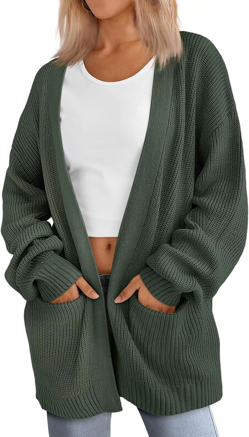 LILLUSORY Womens Oversized Cardigans Soft Knit Cardigan Sweater with Pockets Med...