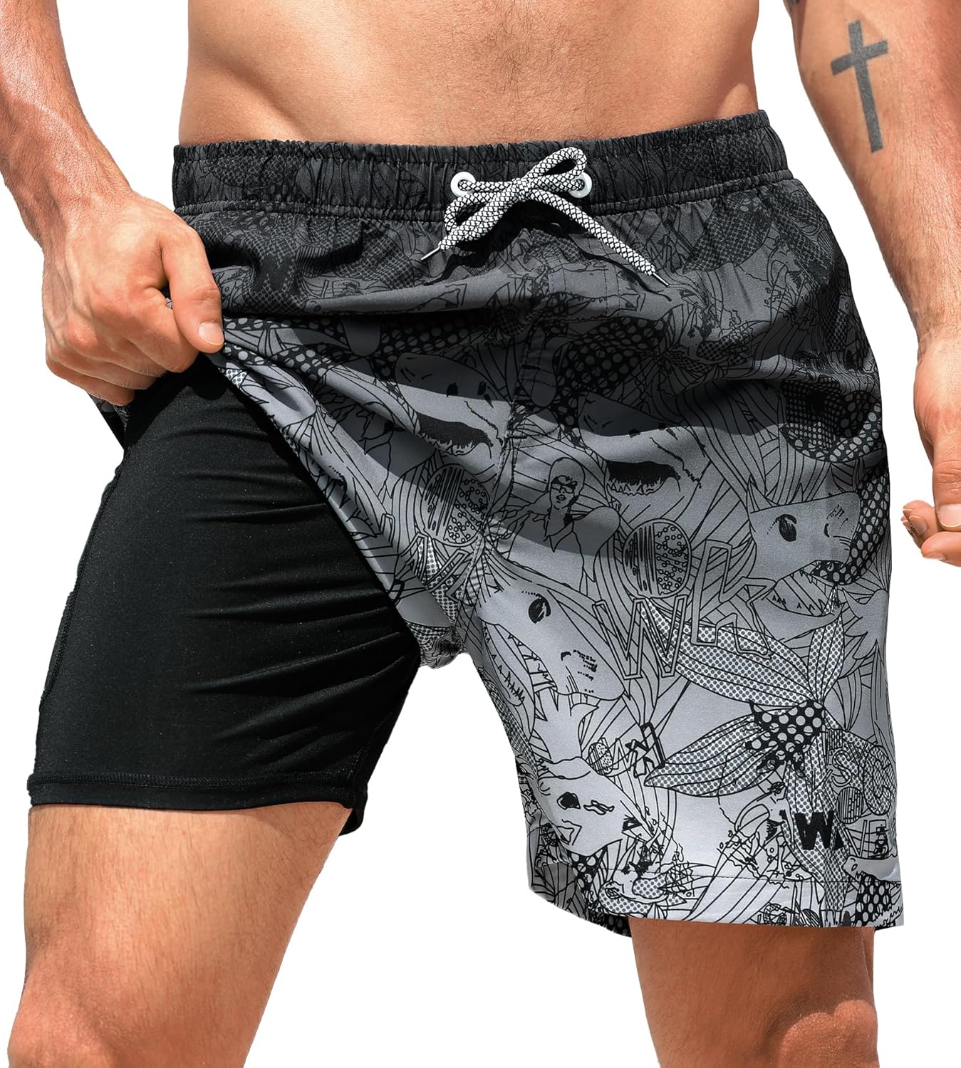 APTRO Men's Swim Trunks 2 in 1 Bathing Suit 5 Inch Beach Swimwear with Compressi...