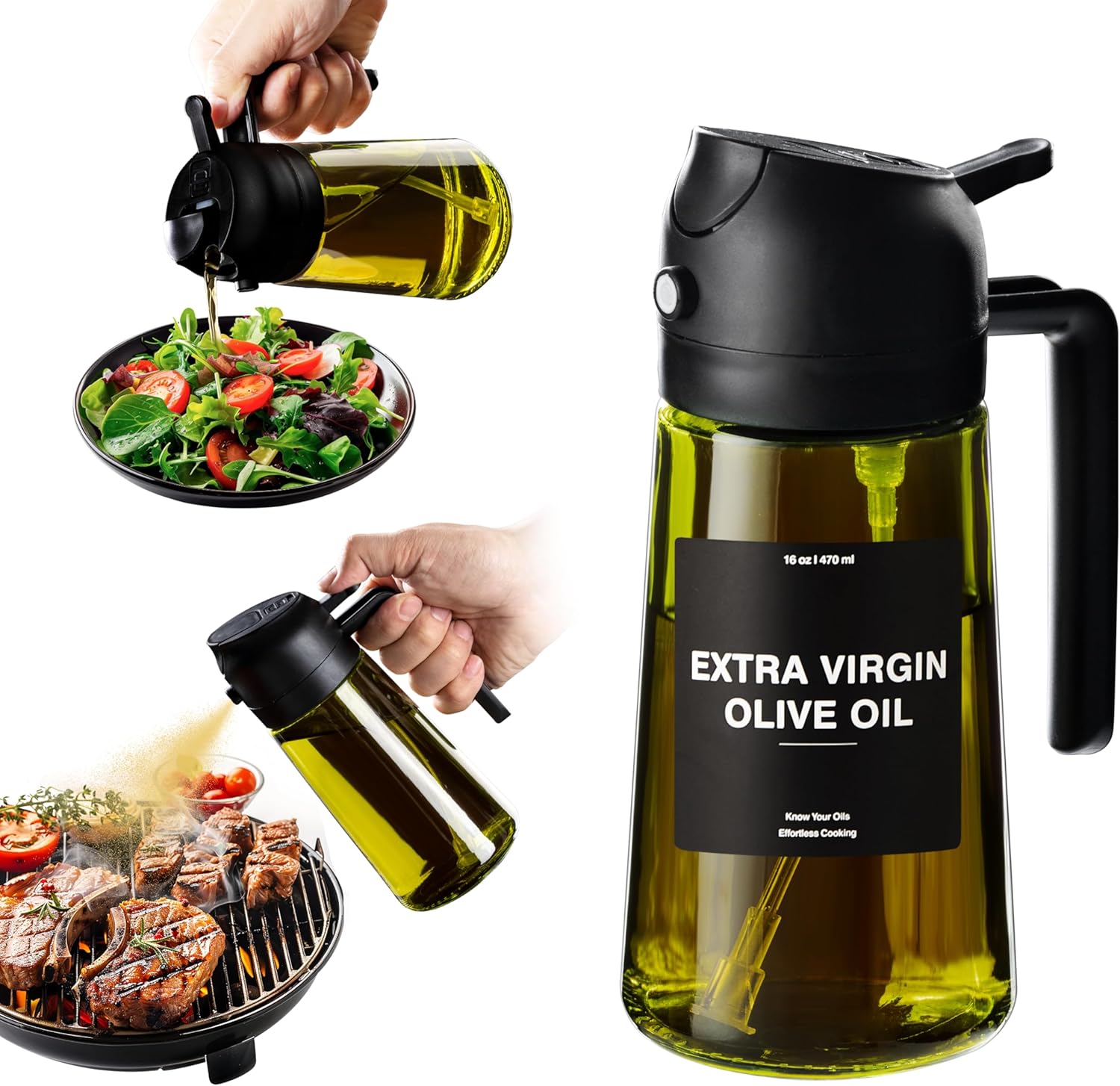 CXINYI - 16oz/470ml Olive Oil Dispenser for Kitchen with Stickers - 2 in 1 Olive...