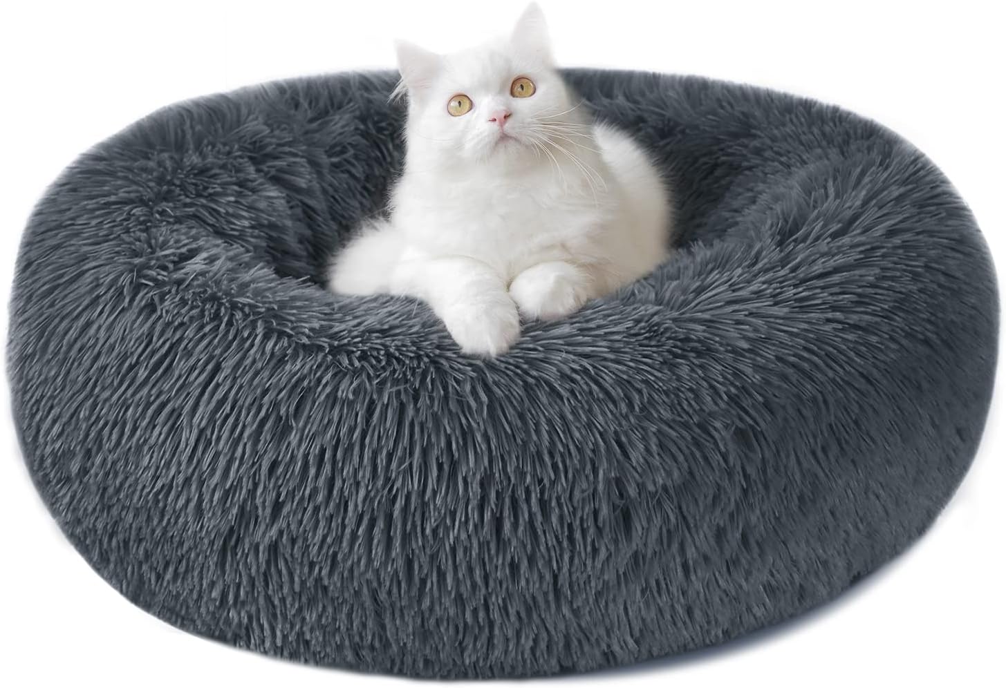 Calming Dog Cat Donut Bed - 19.7in Fluffy Plush Puppy Kitten Cuddler Round Bed,...
